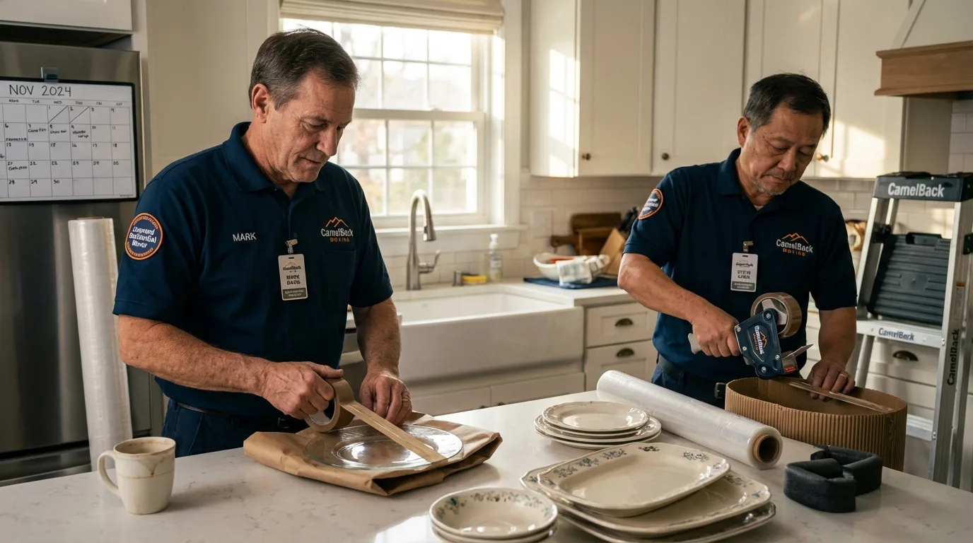 Professional crew packing kitchen dishware in Harrisburg, IL